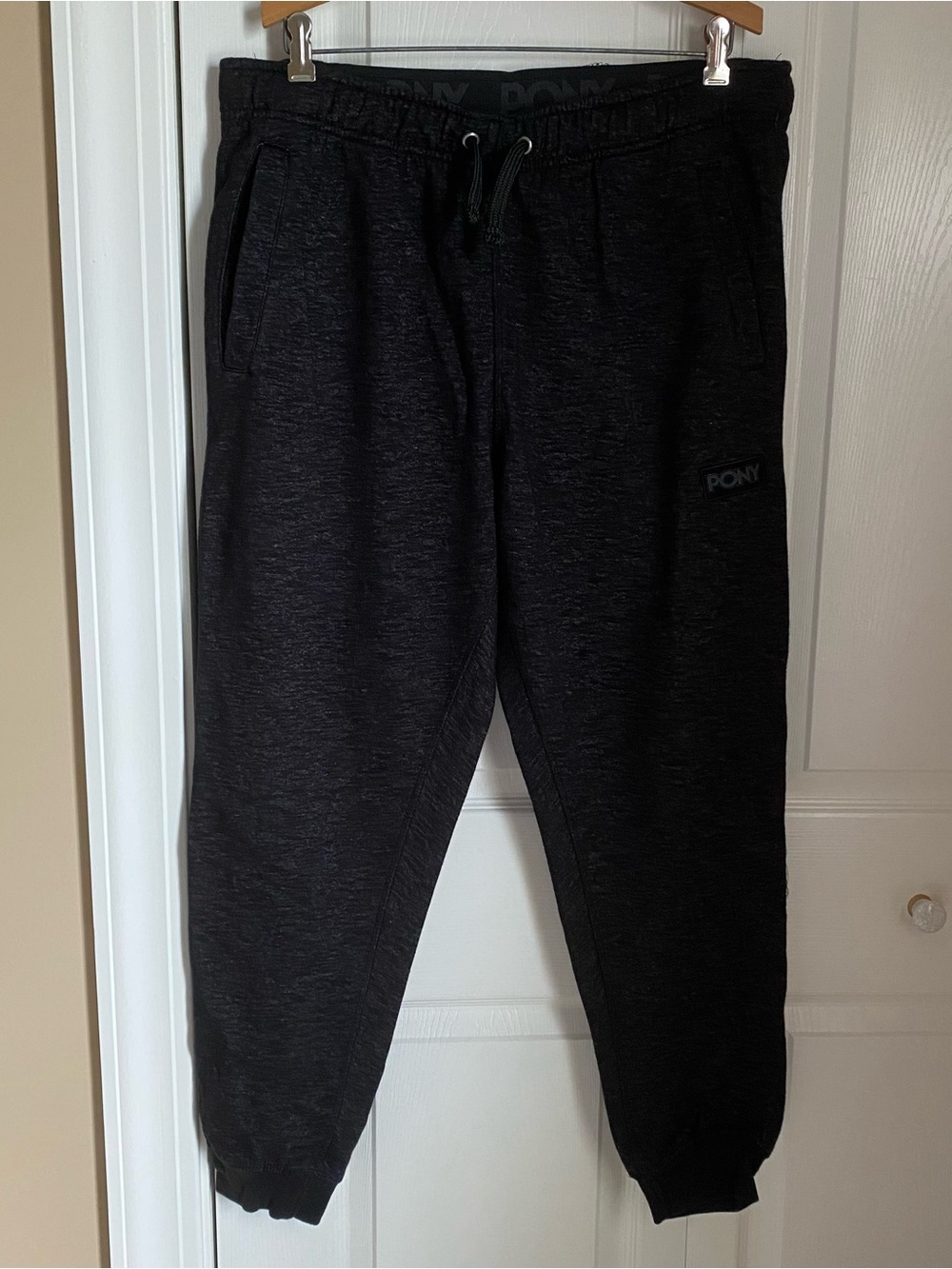 Pony Men's Dark Heather Black Drawstring Joggers Fleece Sweatpants XL Athleisure